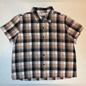 Lemongrass 100% cotton black & orange plaid short sleeve button down shirt XL